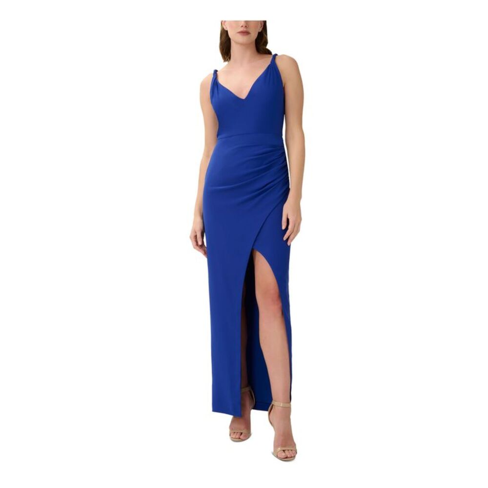 NWT AIDAN AIDAN MATTOX Womens Blue Lined Twisted Straps Formal Dress 16